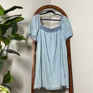 ANA XXL Blue Light Wash Lyocell Blend Ruffle Smocked Puff Sleeve Dress NEW